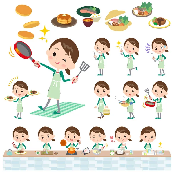 Escuela chica verde chaqueta cocina — Vector de stock