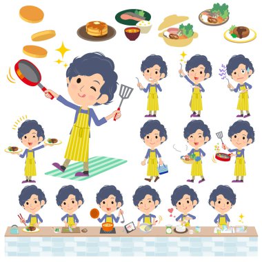 Şerit önlük perma saçlı adam yemek