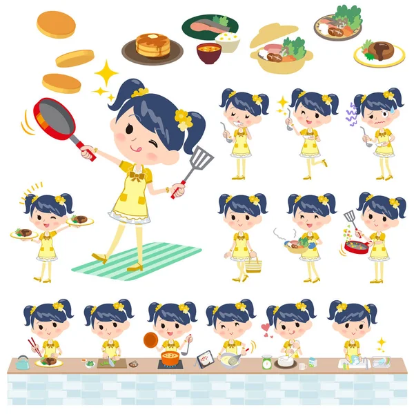 Pop idol i gul klädedräkt matlagning — Stock vektor