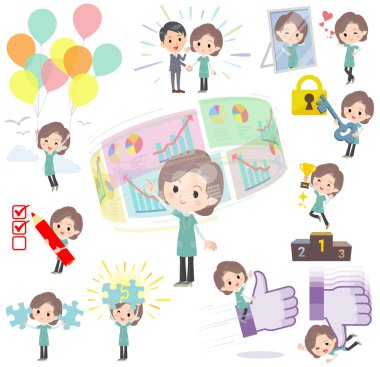 Mavi-yeşil tunik orta kadın başarı ve pozitif