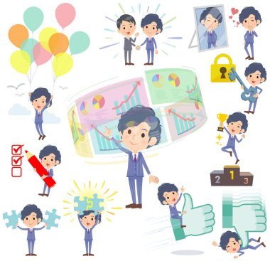 Çizgili takım elbise perma saçlı adam başarı ve pozitif