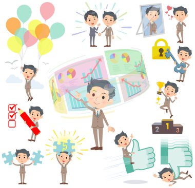 Bej takım kısa saç sakal adam başarı ve pozitif