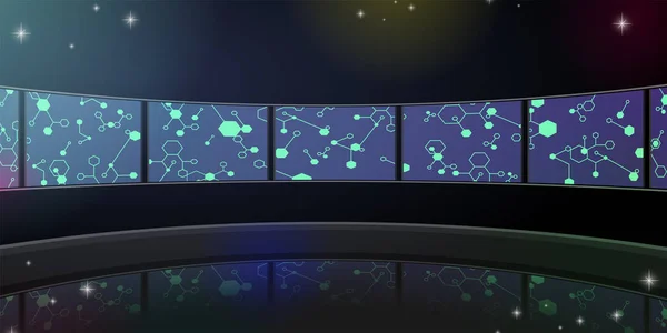 Tle szeroka panorama symbol chemiczny czarny monitor — Wektor stockowy
