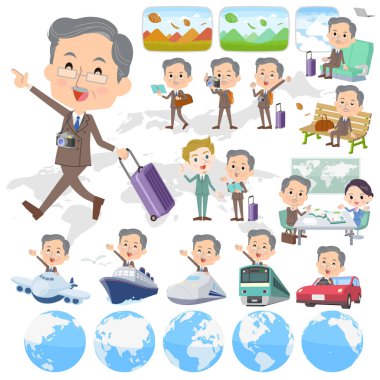 Çift takım elbise sakal yaşlı adam seyahat