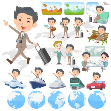 Bej takım kısa saç sakal adam seyahat