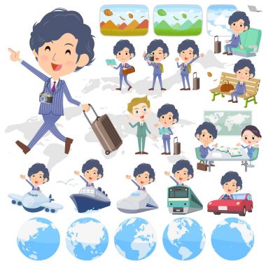 Çizgili takım elbise perma saç adam seyahat