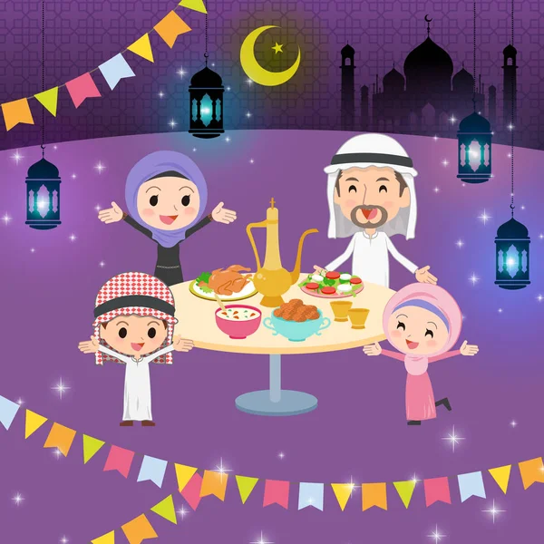 Bucurați-vă de familia islamică Ramadan — Vector de stoc