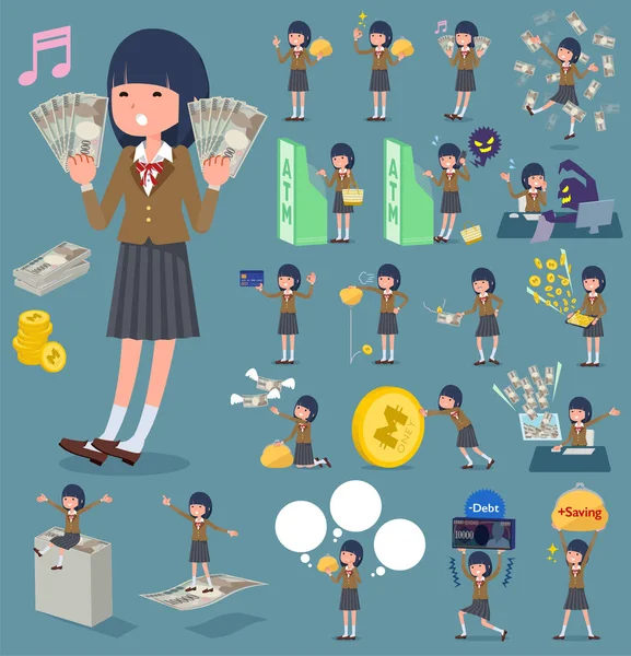 Tipo plano chica de la escuela Brown Blazer _ money — Vector de stock