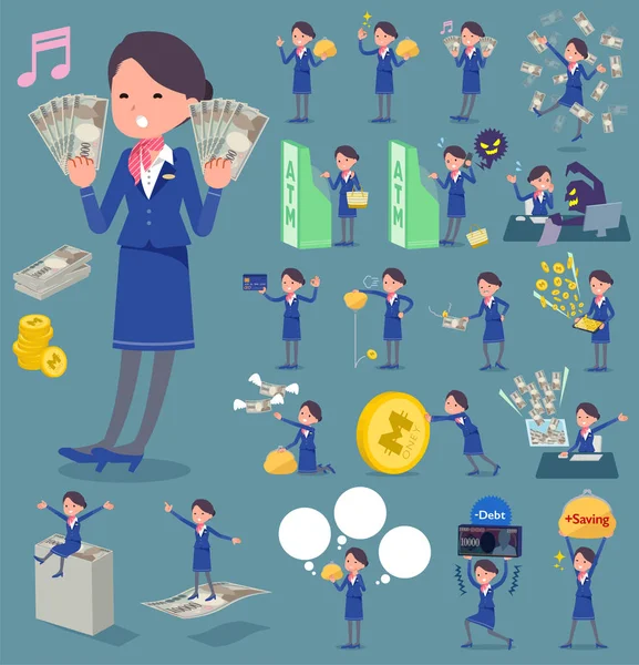 Platte type Cabin attendant blauw woman_money — Stockvector