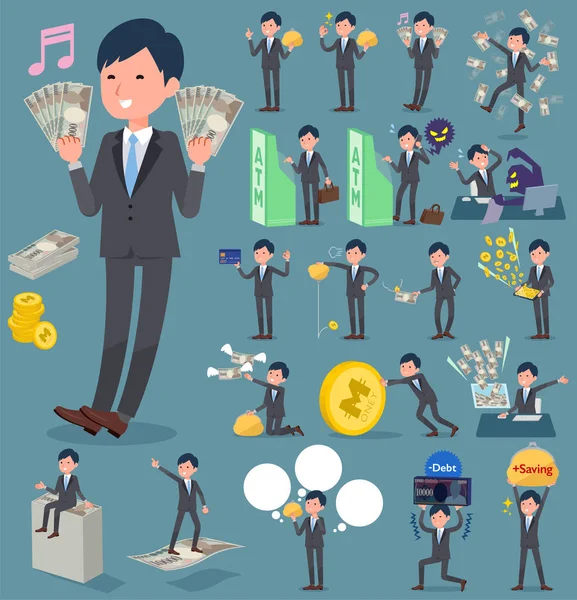 Tipo plano traje gris businessman _ money — Vector de stock