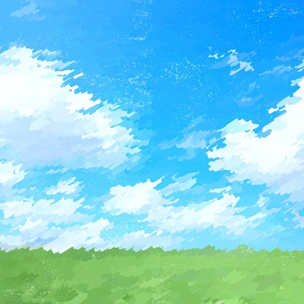 手绘蓝蓝的天空和绿色 — 图库矢量图片