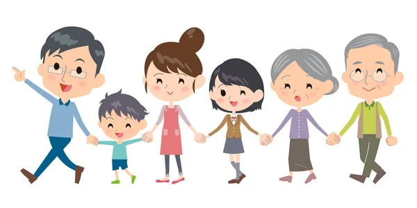 Χέρι που κρατά την οικογένειά τρεις γενιές περπάτημα — Διανυσματικό Αρχείο