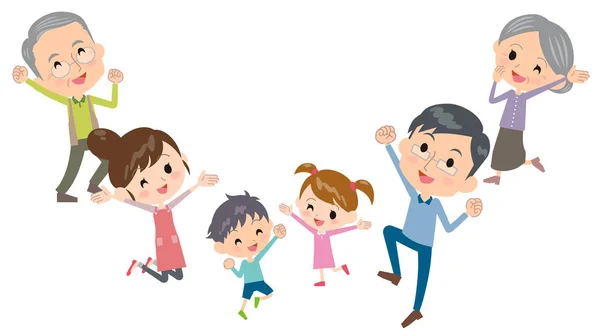 Familia tres generaciones salto — Vector de stock