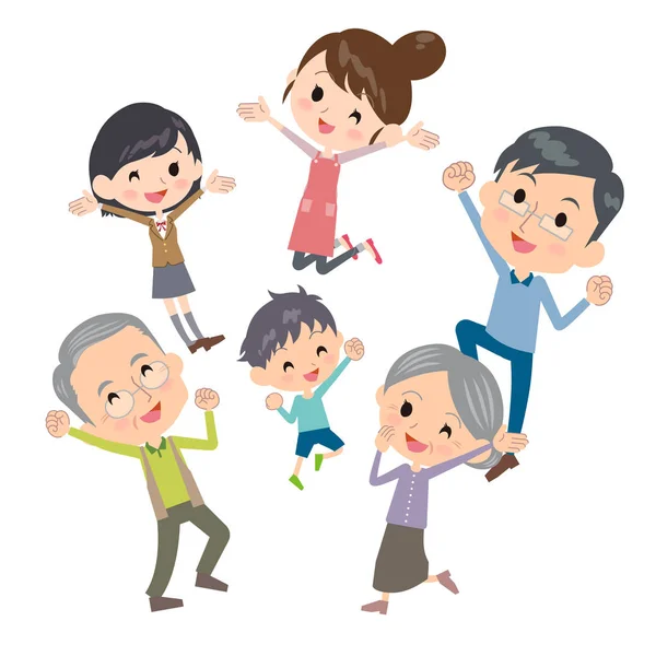 Familia tres generaciones se reúnen salto — Vector de stock