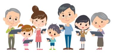 Aile üç kuşak Internet iletişim smartphone tablet geniş