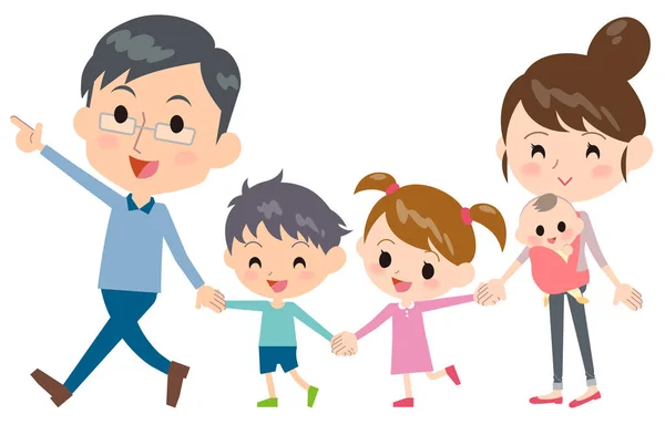 Familia de mano 2 generaciones Caminando — Vector de stock