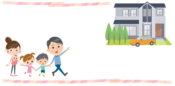 Hand holding family 2 generations Walking House tour — Stock Vector