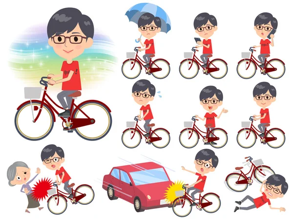 Camiseta roja Glasse men _ city bicicleta — Vector de stock