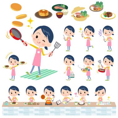 Çocuk bakıcısı women_cooking çeşitli pozlar kümesi