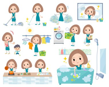 Bob saç yeşil elbise women_Housekeeping