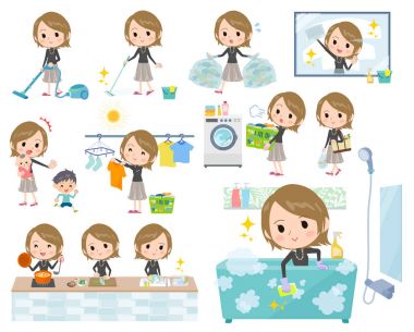 Kısa saç siyah yüksek boyunlu women_Housekeeping