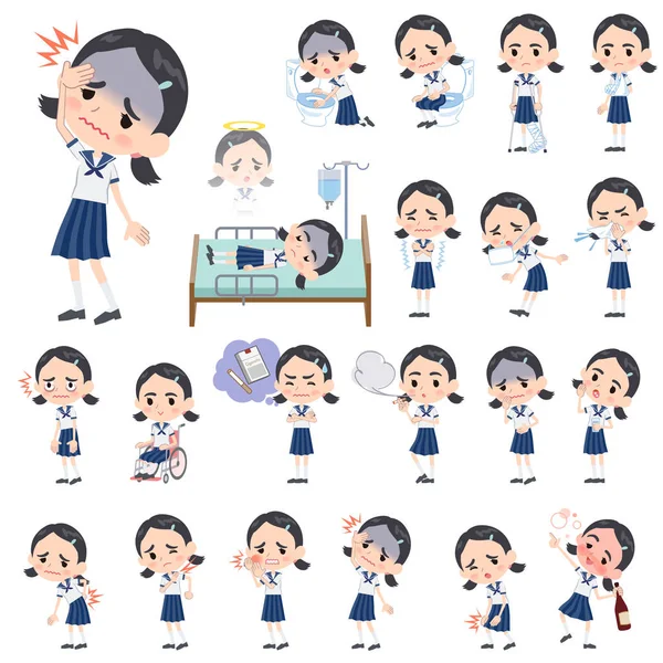 Sailor suit dikke wenkbrauwen girl_sickness — Stockvector