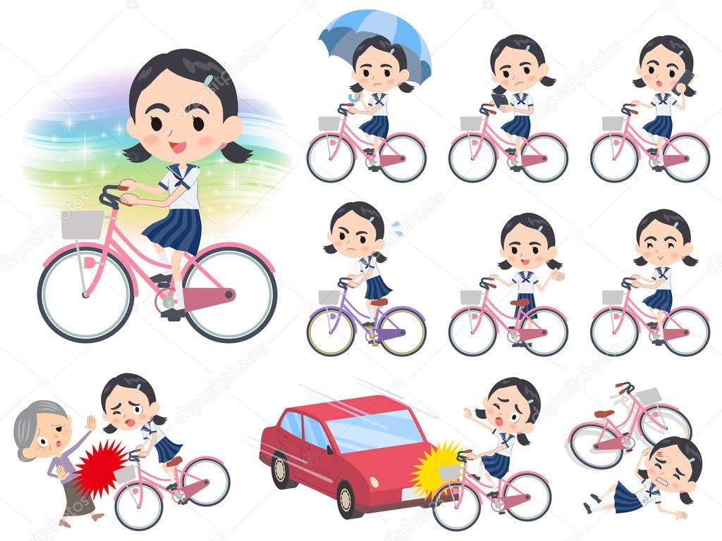 Sailor suit Thick eyebrows girl_city bicycle