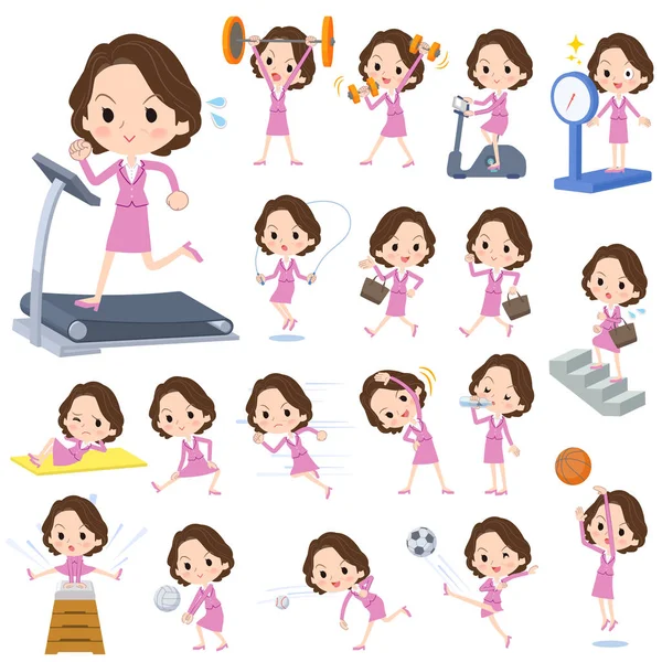 Pink suit business middle aged women_Sports & exercise — Stock Vector