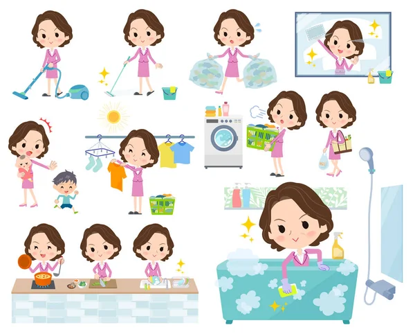 Pink suit business middle aged women_Housekeeping — Stock Vector