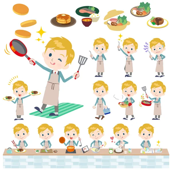 Αγόρι σχολείο White_cooking — Διανυσματικό Αρχείο