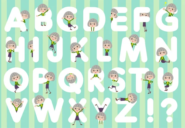 Green shirt old women _ A to Z — стоковый вектор