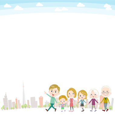 Aile üç kuşak White_Walking şehir beyaz tutan el b