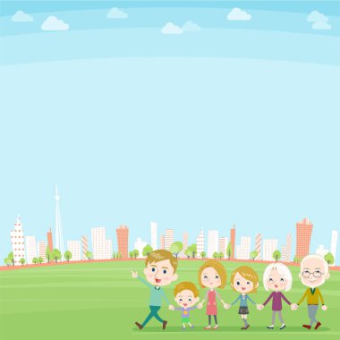 Aile üç kuşak White_Walking şehir tutan el