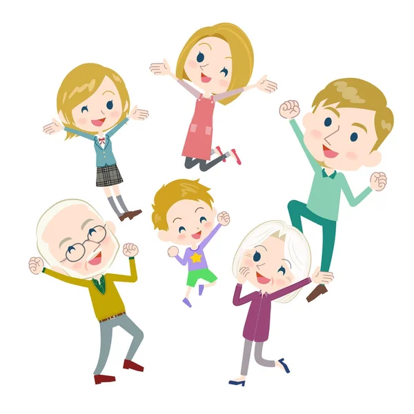 Familia tres generaciones White _ gather salto — Vector de stock