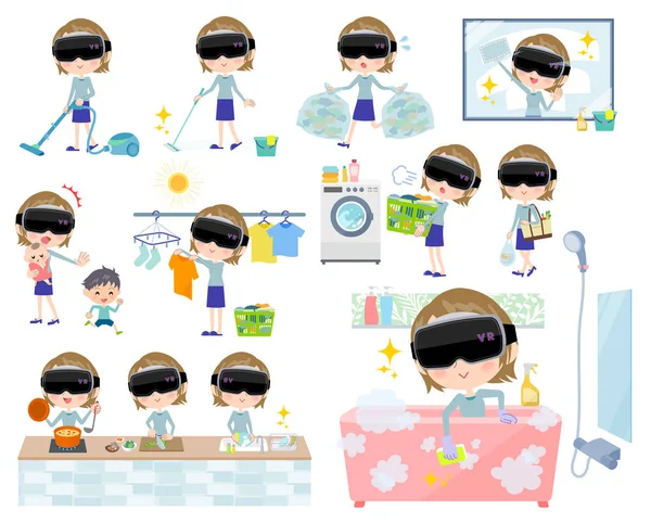 Óculos de realidade virtual women _ Housekeeping —  Vetores de Stock