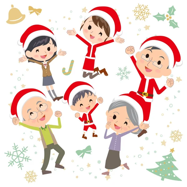 Family three generations Christmas _ gather jump — стоковый вектор