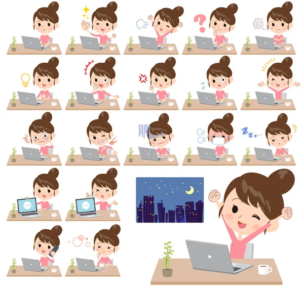 Bun hair mom Pants style_desk work — Stock Vector