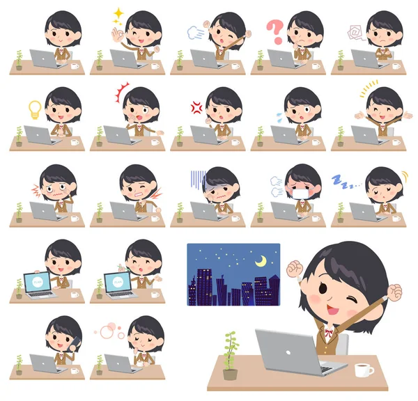 Chica de la escuela Brown Blazer _ desk trabajo — Vector de stock