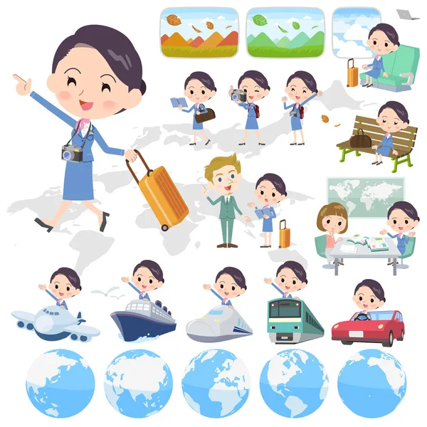 Cabin attendant blue women _ travel — стоковый вектор