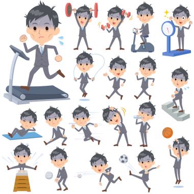 Gri takım elbise işadamı kötü condition_Sports ve egzersiz