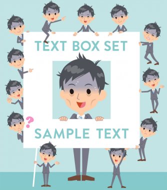 Gri takım elbise işadamı kötü condition_text kutusu