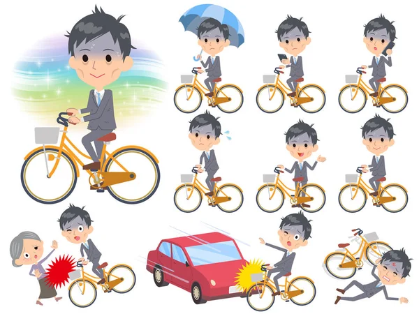 Traje gris Empresario Mala condición _ ciudad bicicleta — Vector de stock