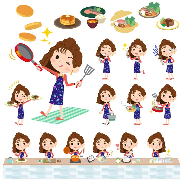 90-es évek divat women_cooking — Stock Vector