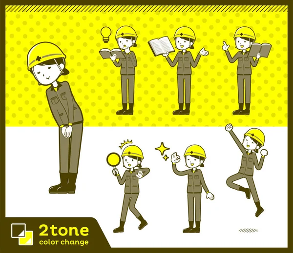 2tone tipo casco trabajador de la construcción woman _ set 05 — Vector de stock