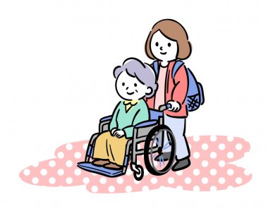 Elderly_helper ve yaşlı bir kadın için bakım