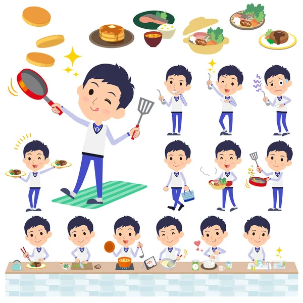 Personal de la tienda Azul uniforme men _ cooking — Vector de stock