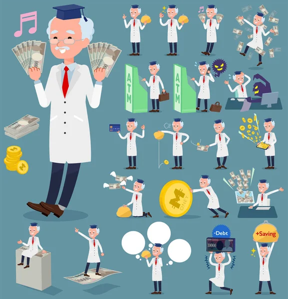 Flat type Investigación Doctor old men _ money — Vector de stock