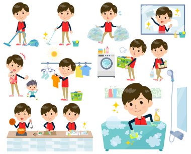 Mağaza personeli kırmızı üniforma men_housekeeping