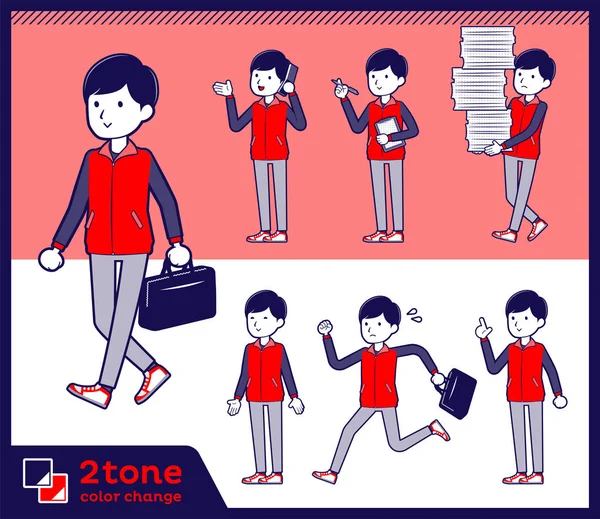 Type 2tone Personnel de magasin uniforme rouge men _ set 02 — Image vectorielle