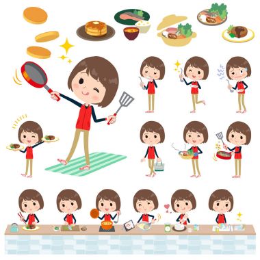 Mağaza personeli kırmızı üniforma women_cooking